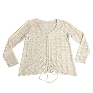 Maurices Sweater Womens 2XL Beige Ruched Open Knit Long Sleeve Boho Coastal Chic